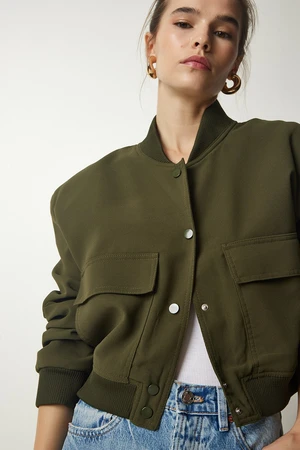 Happiness İstanbul Women's Khaki Wide Pocket Bomber Jacket