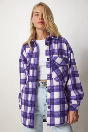 Happiness İstanbul Women's Purple Lumberjack Fleece Shirt Jacket