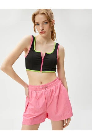 Koton Zippered Sports Bra. Padded, Non-wired Piping Detailed.