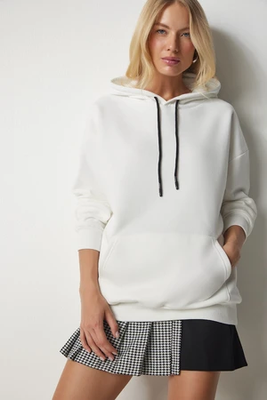 Happiness İstanbul Women's Ecru Hoodie and Knitted Sweatshirt