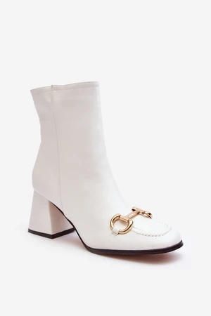 Leather heeled ankle boots with embellishments, white Pamelinta