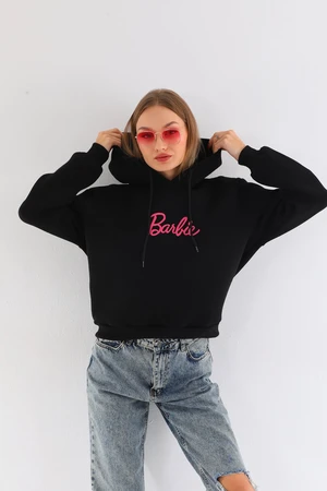 BİKELİFE Oversize Barbie Printed Hooded Thick Cotton Sweatshirt.