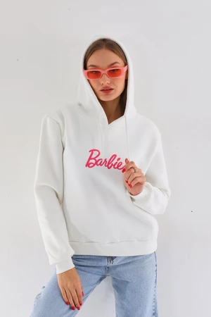 BİKELİFE Oversize Barbie Printed Hooded Thick Cotton Sweatshirt