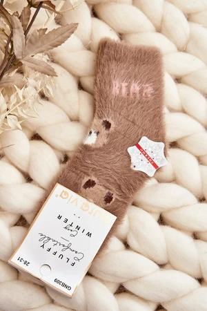 Children's fur socks with brown teddy bears