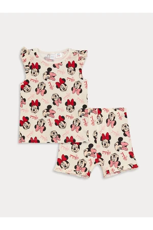 LC Waikiki Crew Neck Minnie Mouse Printed Baby Girl Shorts Pajama Set