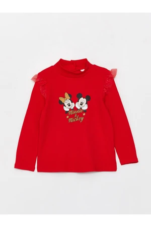 LC Waikiki Half Turtleneck Mickey Mouse Printed Long Sleeve Baby Girl T-Shirt