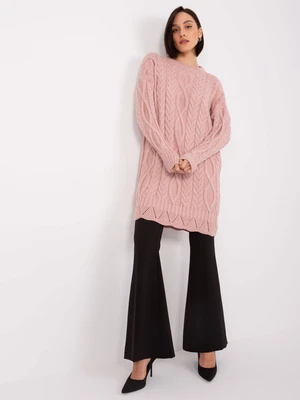 Light pink women's knitted dress with long sleeves