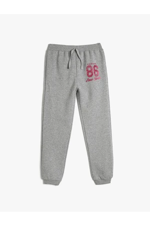 Koton Jogger Sweatpants with Tie Waist and Glitter Print Detail