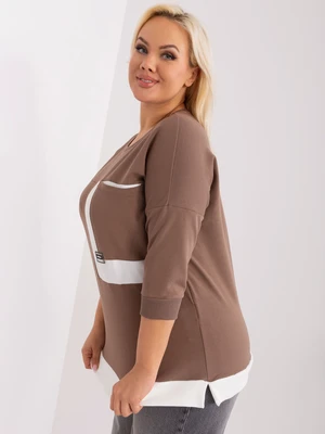 Brown cotton blouse of a larger size with a pocket