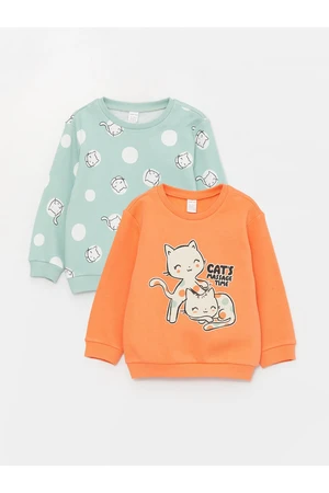 LC Waikiki Crew Neck Long Sleeve Printed Sweatshirt for Baby Girl 2-pack.