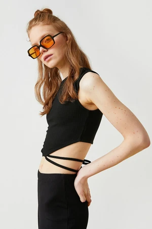 Koton Window Detailed Waist, Drawstring Crew Neck Crop Singlet.