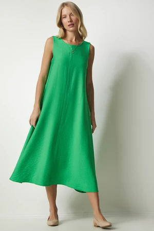 Happiness İstanbul Women's Green Sleeveless Long A-Line Dress