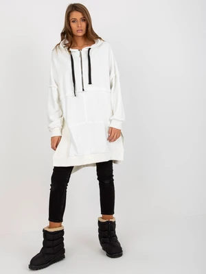 Ecru oversized long hoodie with zipper on top