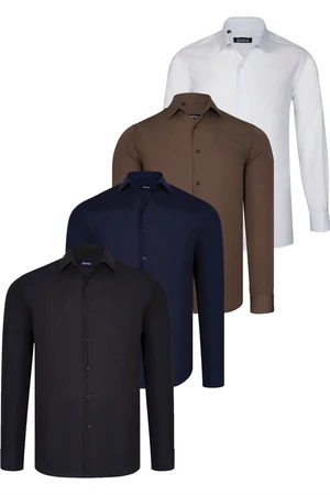 QUAD SET G726 DEWBERRY SHIRT-BLACK-WHITE-NAVY BLUE-BROWN