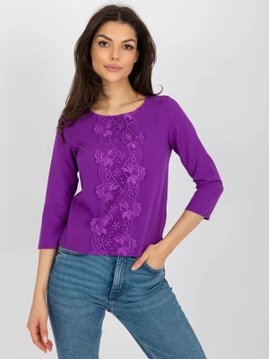 Purple short formal blouse with 3/4 sleeves