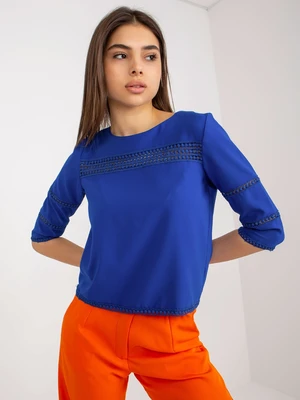 Cobalt formal blouse with openwork inserts