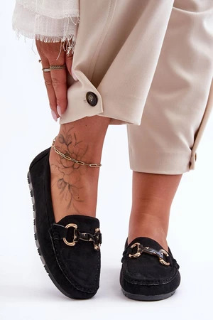 Leather women's moccasins with black Dionira decoration