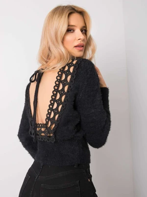 Black sweater with a neckline on the back