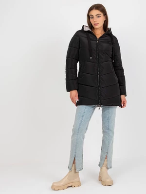 Black-beige double-sided winter jacket with hood