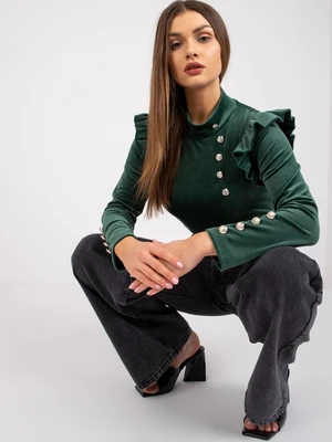 Dark green velour blouse with ruffles Capri