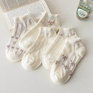 Socks For Women Summer Thin Kawaii Bow Print Simple Fashion Comfortable Breathable Korean Academy Style Cotton Socks B109