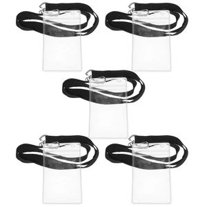 5 Sets Vertical Card Holder and Lanyard ID Cards Sleeve Working Cards Protector Covers Holder