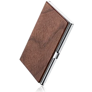 Wooden Business Card Holder Wood Grain Business Card Clip Slim Fit Walnut Wood And Stainless Steel Office Business