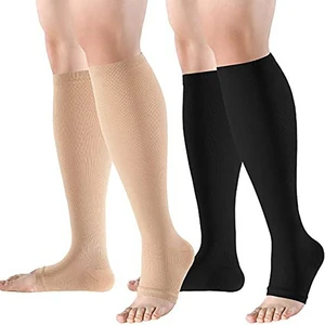 Medical Compression Socks Open Toe S/M/L/XL/XXL Sports Compression Socks Black Knee High Compress Socks For Women & Men