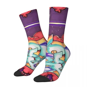 Retro Piece Illustration Men's Socks Graffiti Style Art Unisex Novelty Pattern Printed Happy Crew Sock Gift