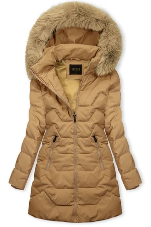 Winter Steppjacke mit Kapuze Hellbraun