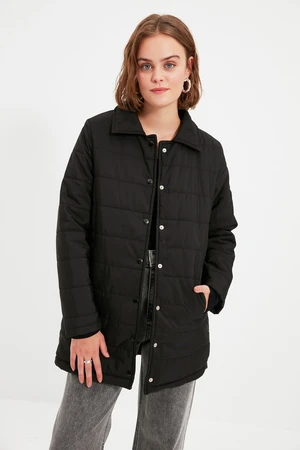 Trendyol Black Shirt Collar Quilted Seasonal Puffer Inflatable Coat with Snap fastener