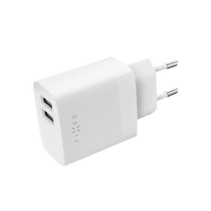 Set síťové nabíječky FIXED s 2xUSB výstupem a USB/USB-C kabelu, 1 metr, 17W Smart Rapid Charge, bílá