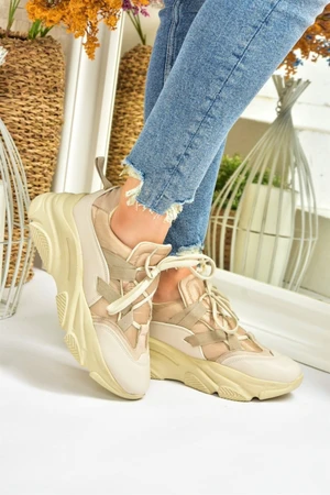 Fox Shoes Beige Thick Soled Women's Sneakers Sports Shoes