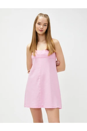 Koton Mini Dress With Thin Straps, Linen Blend