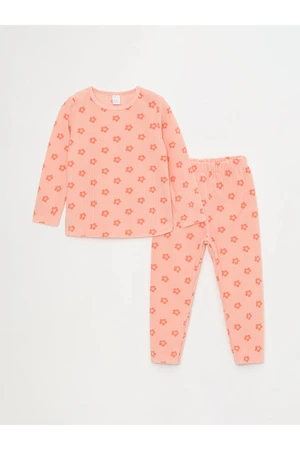 LC Waikiki LCW baby Crew Neck Long Sleeve Printed Fleece Baby Girl Pajama Set