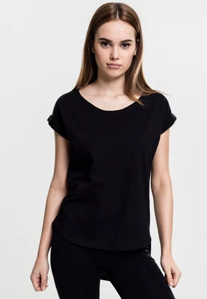 Women's T-shirt with a long back in the shape of Slub in black color