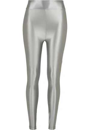 Women's Shiny Metallic High-Waisted Leggings - Dark Silver