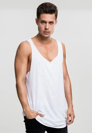 Long Shape Open Edge Loose Tank White