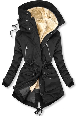 Parka mit abnehmbarem Teddyfutter schwarz