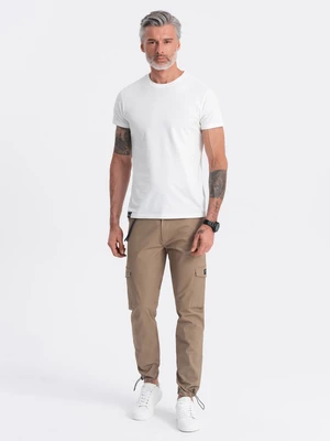 Ombre Men's pants with cargo pockets and leg hem - light brown