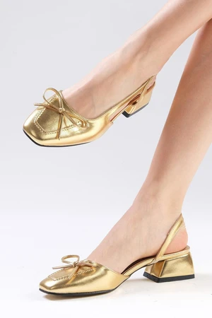 Mio Gusto Bria Gold Color Open Back Women's Low Heeled Shoes