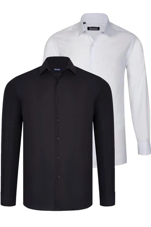 DUAL SET G726 DEWBERRY MEN'S SHIRTS-WHITE-BLACK