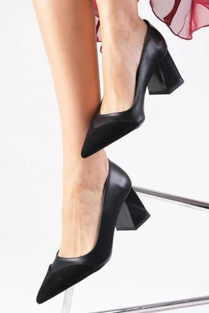 Mio Gusto Whitney Black Color Block Heel Women's Heeled Shoes