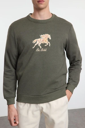 Trendyol Khaki Regular/Normal Cut Animal Printed Inside Polar Fleece Sweatshirt