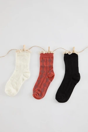 Trendyol Multi-Colored 3-Pack Jacquard Lace Detailed Knitted Socks