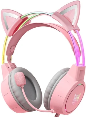 Onikuma X15 PRO Double-Head Beam RGB Wired Gaming Headset With Cat Ears Růžová PC sluchátka