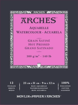 Arches Watercolour Hot Pressed Pad Natural White Carnete de Schițe 31 x 23 cm 300 g