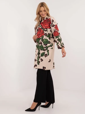 Beige patterned women's coat with 3/4 sleeves