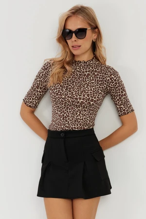 Cool & Sexy Women's Camel-Black Leopard Patterned Blouse