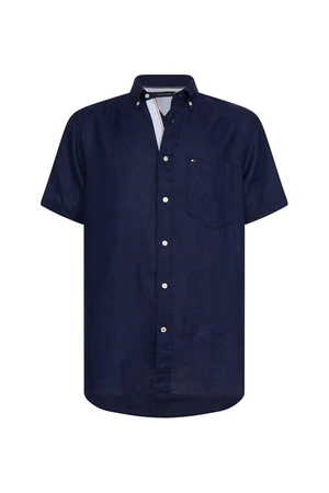 Tommy Hilfiger Košeľa - LINEN SHIRT S/S tmavomodrá